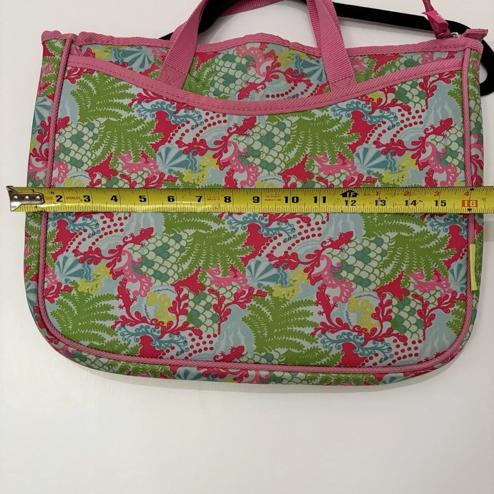 Lilly Pulitzer Pink Green Checking In Print Laptop Case Bag Padded Neoprene